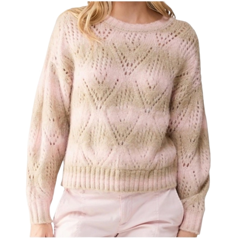 Sanctuary Pointelle Pink Moonlight Crew Neck Sweater Anthropology 2X NWOT